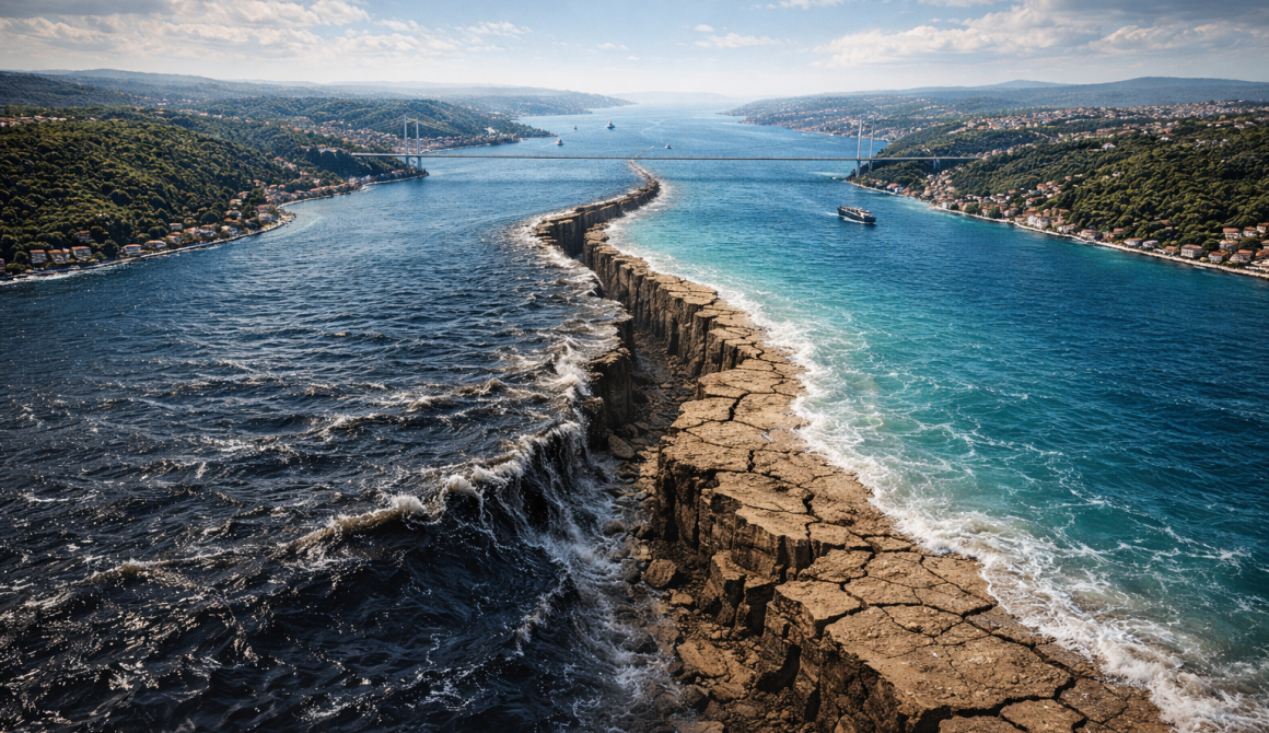 Συμβολική απεικόνιση της μεταβολής στη ροή των νερών από τη Μαύρη Θάλασσα προς το Βόρειο Αιγαίο, όπως καταγράφεται στη νέα επιστημονική έρευνα του Πανεπιστημίου Αιγαίου.