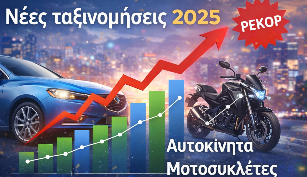 Ρεκόρ νέων ταξινομήσεων το 2025: η ελληνική αγορά οχημάτων ανεβάζει ταχύτητα, με τα αυτοκίνητα να πρωταγωνιστούν και τις μοτοσυκλέτες να ακολουθούν σε πιο σταθερό ρυθμό.