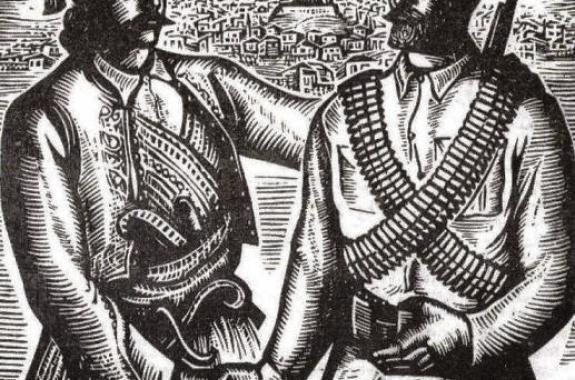 Χαρακτικό της Λουκίας Μαγγιώρου από το Λεύκωμα «Για τη χιλιάκριβη τη λευτεριά»