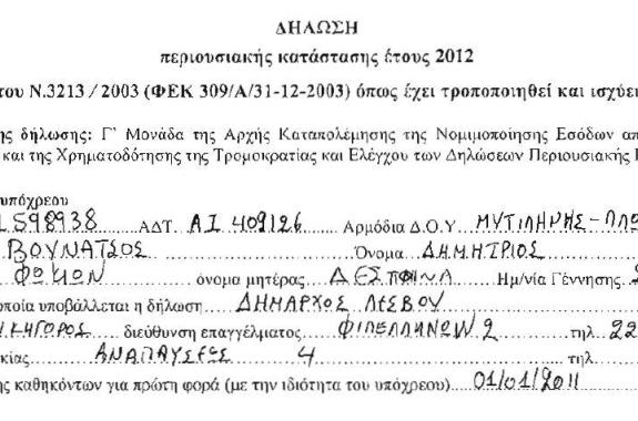 Η περιουσιακή κατάσταση του Δημάρχου Λέσβου 