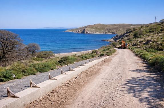Εργασίες βελτίωσης στον δρόμο Καλό Λιμάνι – Αρχαία Άντισσα στη Δυτική Λέσβο, που οδηγεί στον σημαντικό αρχαιολογικό χώρο της περιοχής.