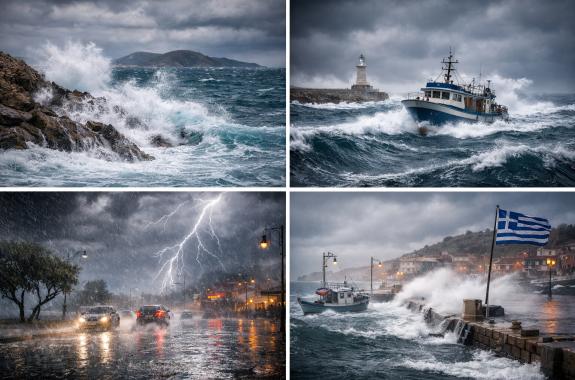 Ισχυροί άνεμοι και κακοκαιρία πλήττουν το Αιγαίο, με φουρτουνιασμένες θάλασσες και έντονα φαινόμενα να επηρεάζουν τη Λέσβο και το Βόρειο Αιγαίο.